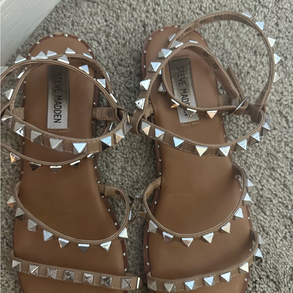 Steve Madden Tan Studded Strappy Sandals for Women - Picture 3 of 4